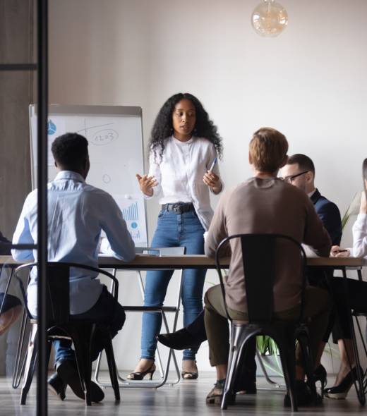 Confident,African,Businesswoman,Presenter,Coach,Give,Corporate,Whiteboard,Presentation,Training